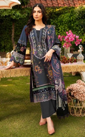 Farida Vol 2 By Alzohaib Chiffon Dupatta Cotton Salwar Kameez 